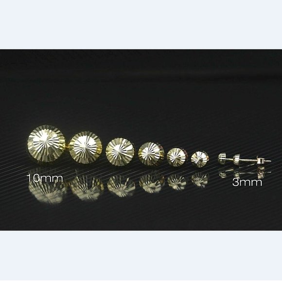 Solid 14k Yellow Gold Half Diamond Cut Ball Stud Push Back Butterfly Earrings - Picture 4 of 6